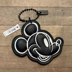Coach X Disney Black & White Leather Mickey Limited Edition Keychain Bag Charm
